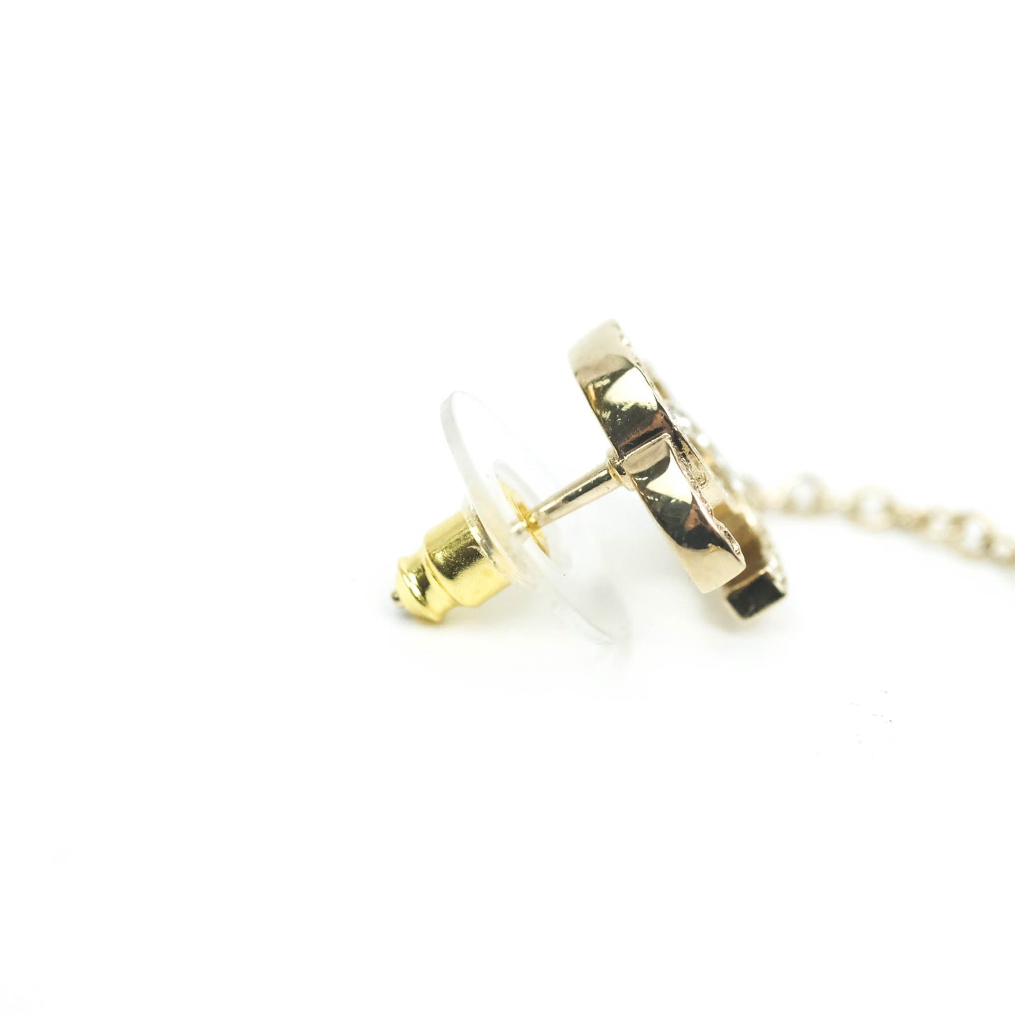 Chanel Crystal CC Earrings Ear Clip Gold Tone22C