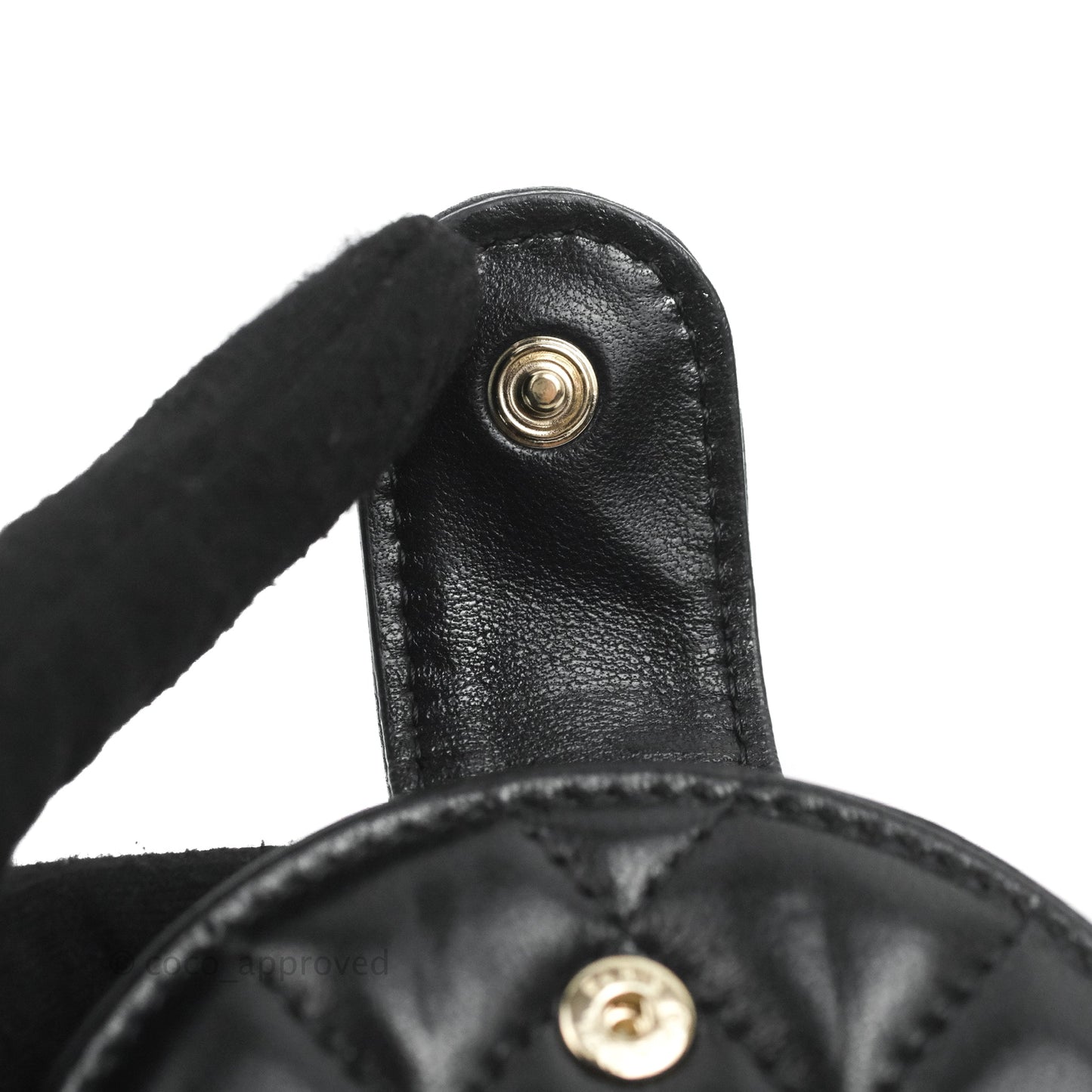 Chanel Quilted Round Luggage Tag Black Lambskin Gold Hardware
