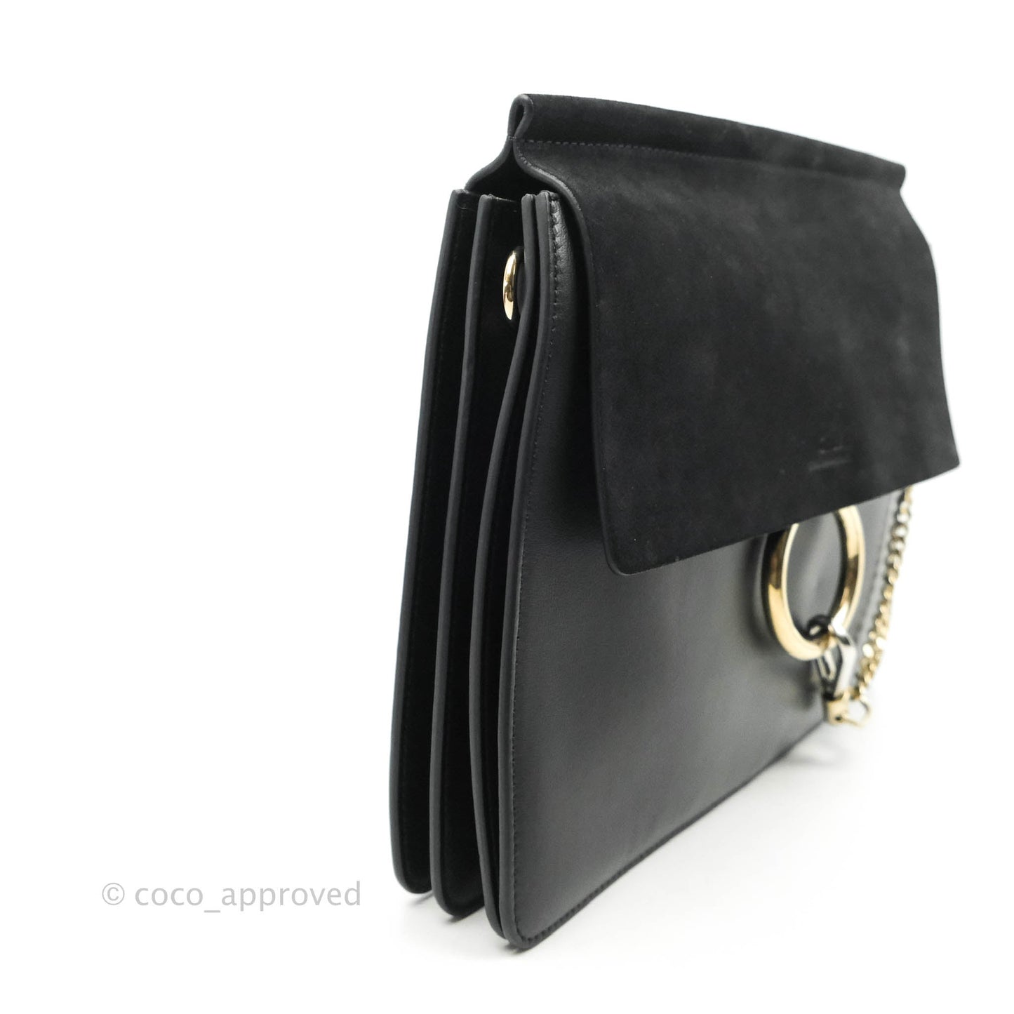 Chloe Medium Faye Shoulder Bag Black Suede Calfskin Leather