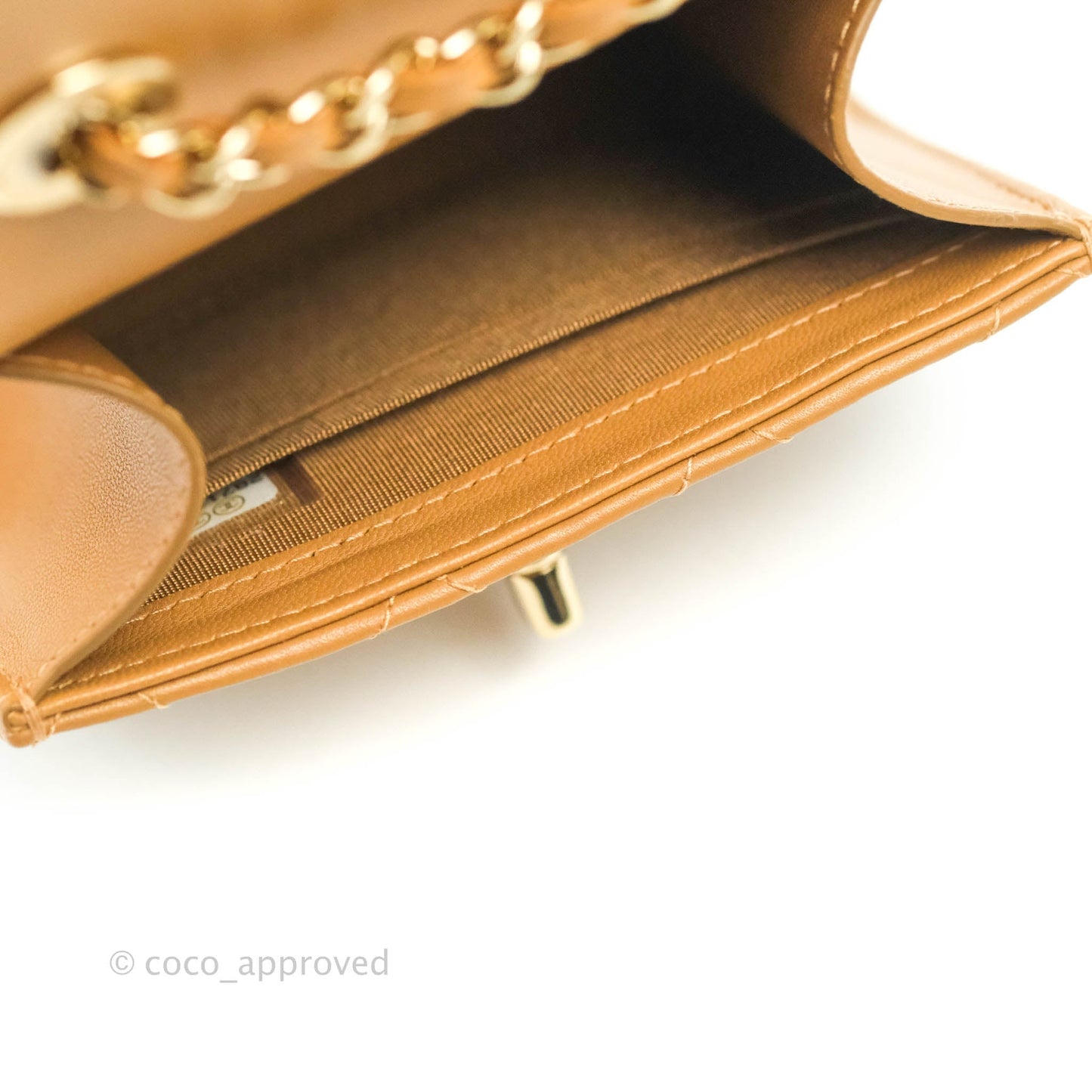 Chanel Mini Quilted Trendy CC Clutch With Chain Caramel Dark Beige Lambskin Gold Hardware