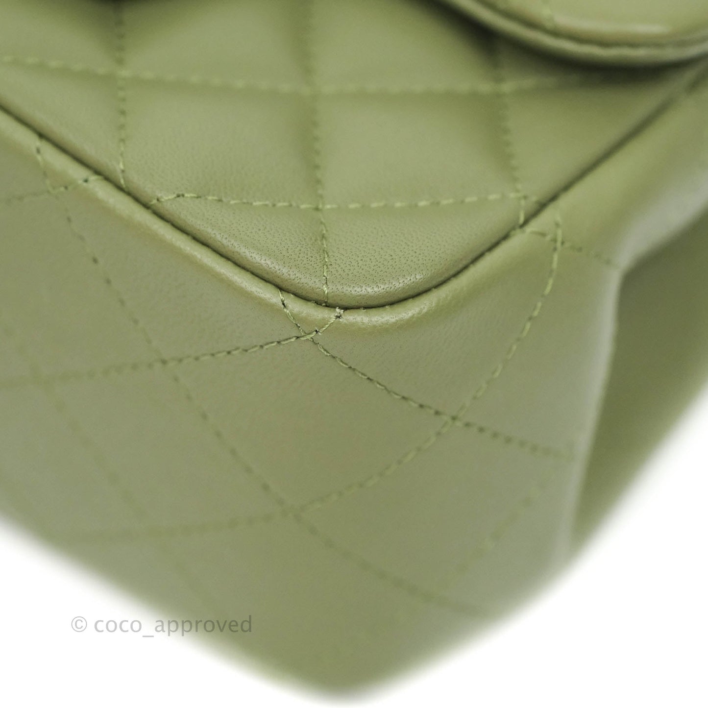 Chanel Quilted Mini Square Olive Green Lambskin Silver Hardware 21B