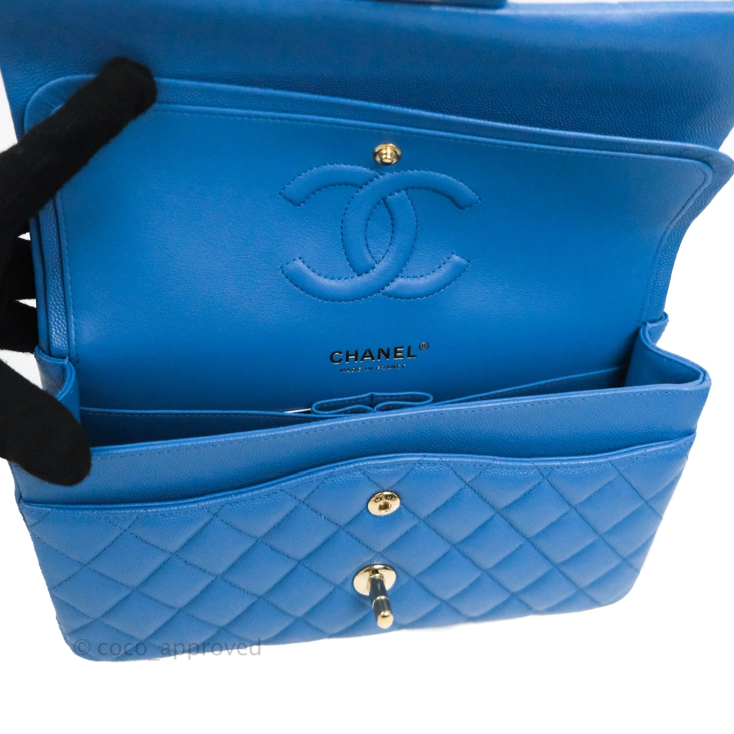 Chanel Classic M/L Medium Flap Quilted Blue Caviar Gold Hardware 21P