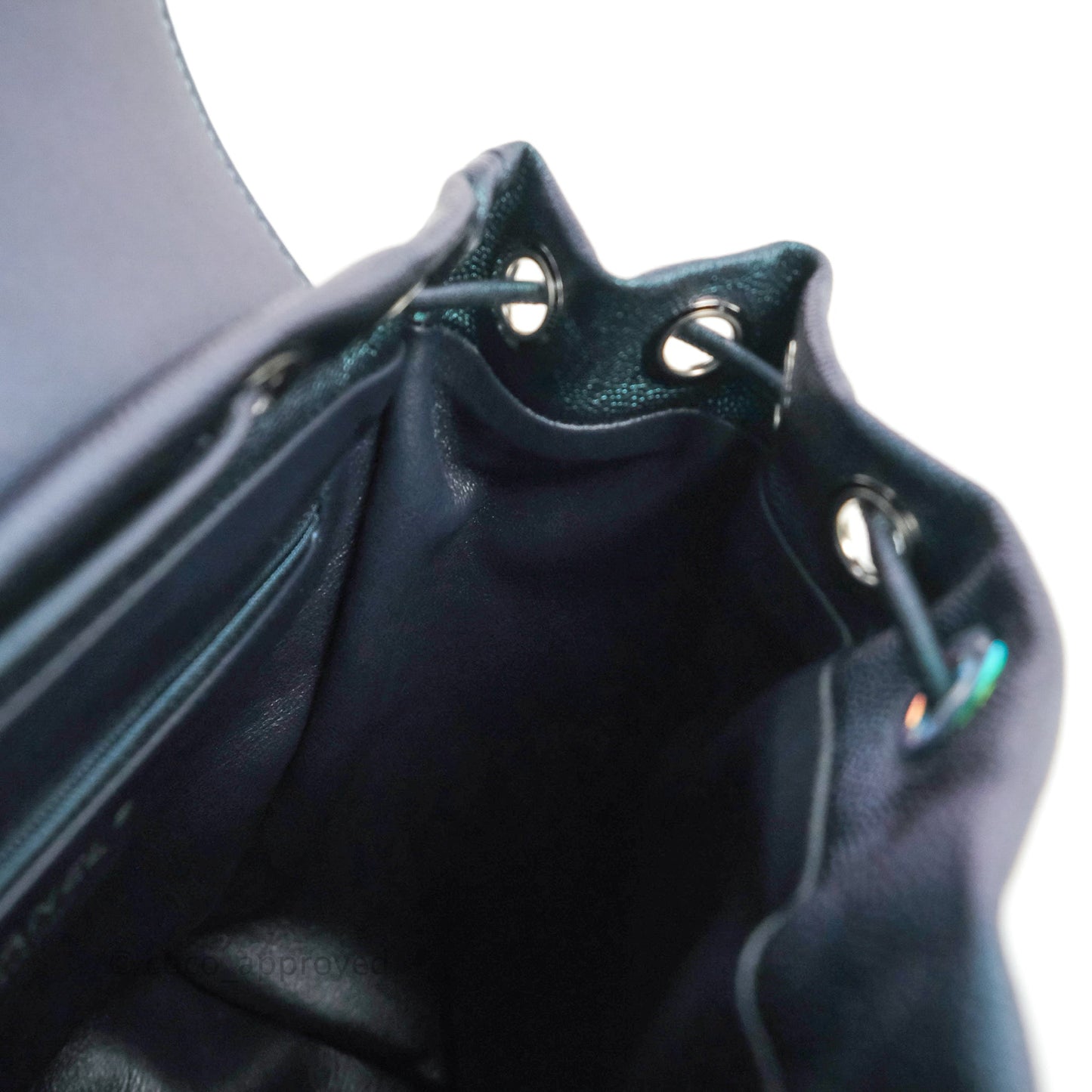 Chanel Quilted CC Filigree Backpack Caviar Iridescent Dark Turquoise Rainbow Hardware