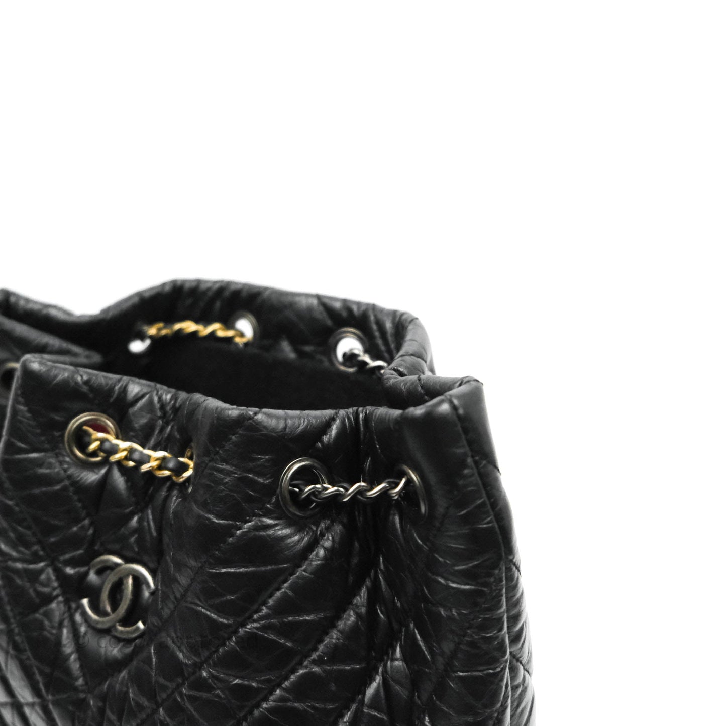 Chanel Chevron Small Gabrielle Backpack Black Aged Calfskin
