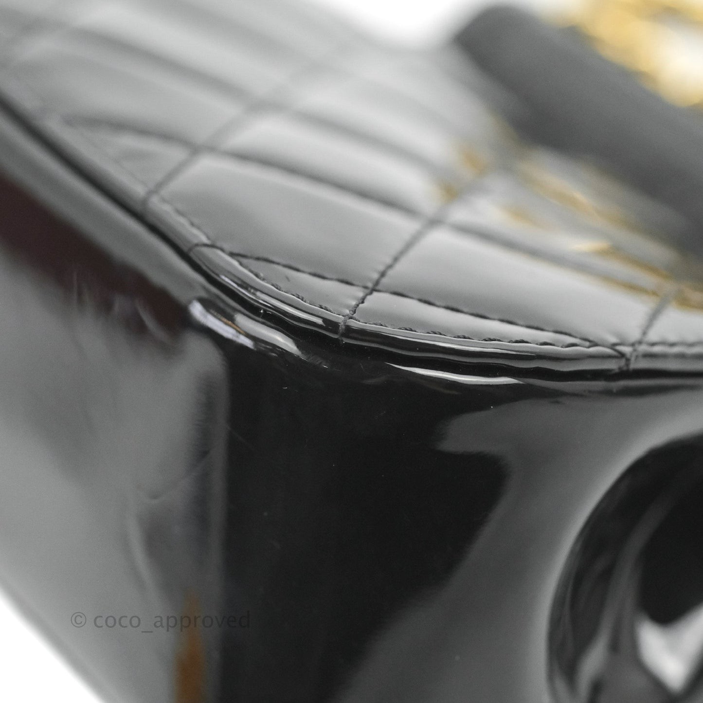 Chanel Quilted Clutch With Chain Patent Metal Black Gold Hardware