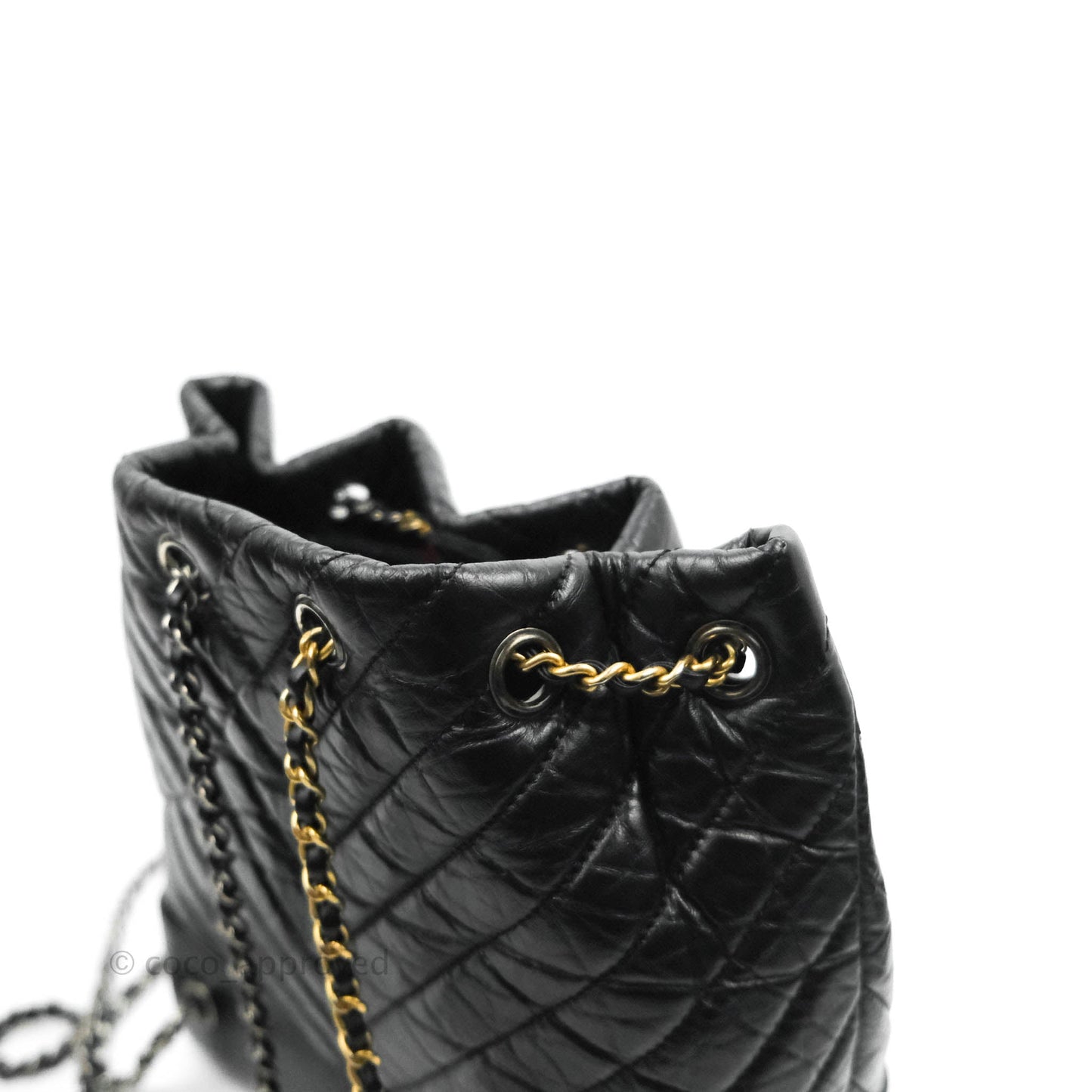 Chanel Chevron Small Gabrielle Backpack Black Aged Calfskin