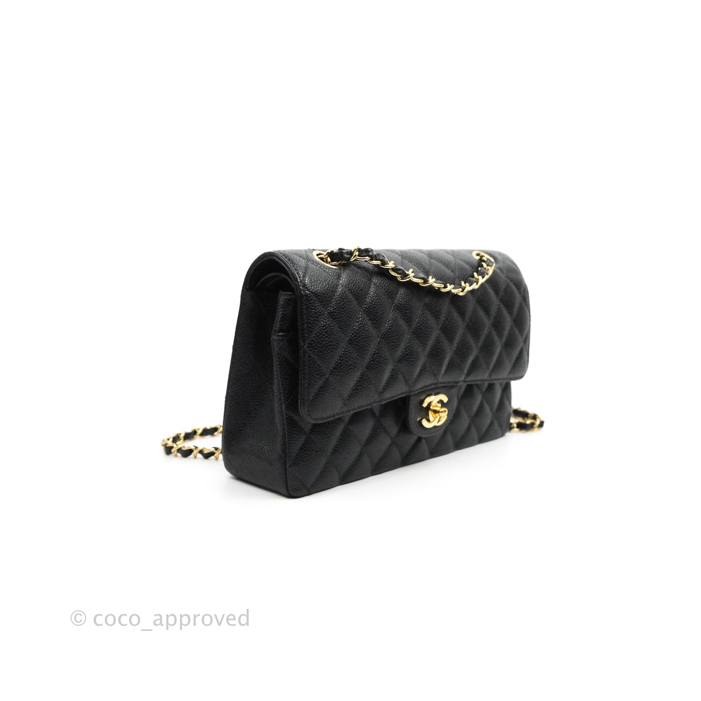Chanel Classic M/L Medium Flap Quilted Black Caviar 24K Gold Hardware