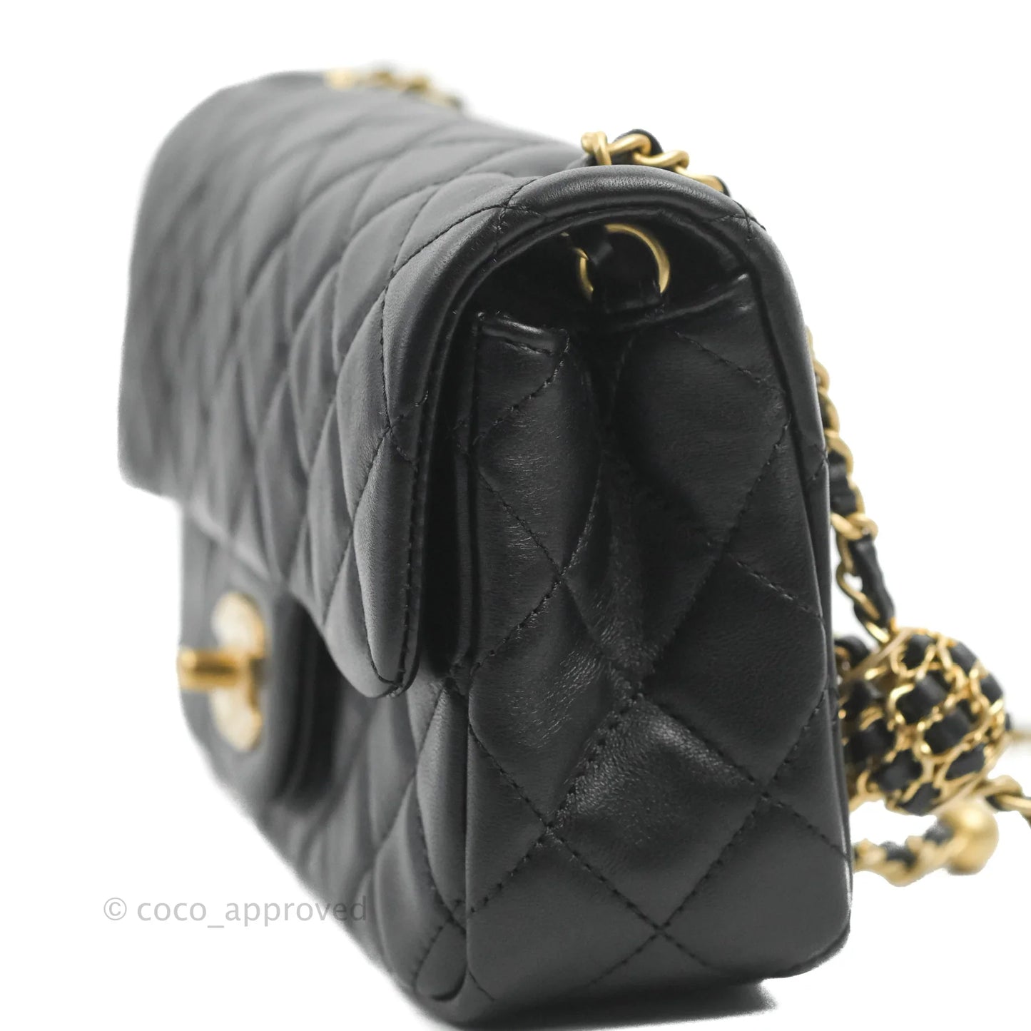 Chanel Mini Rectangular Pearl Crush Quilted Black Lambskin Aged Gold Hardware