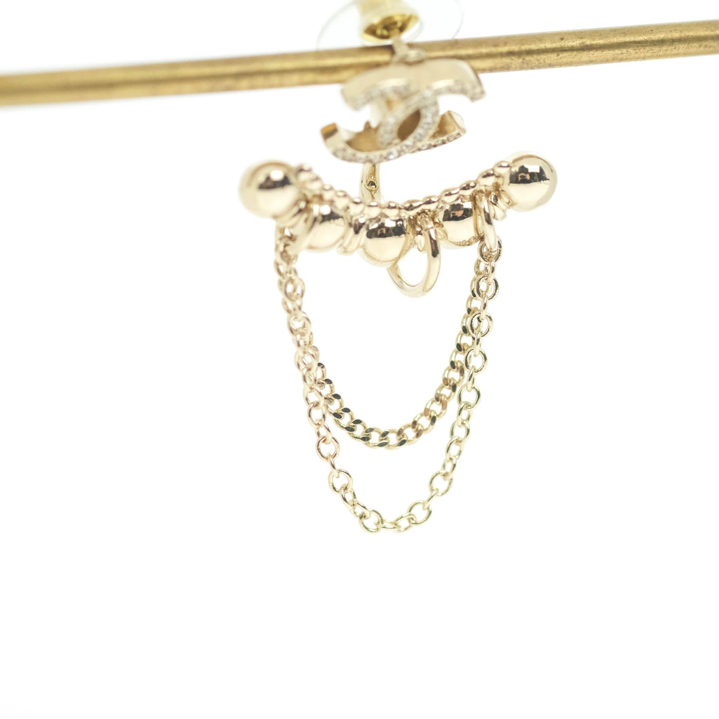 Chanel Crystal CC Earrings Ear Clip Gold Tone22C