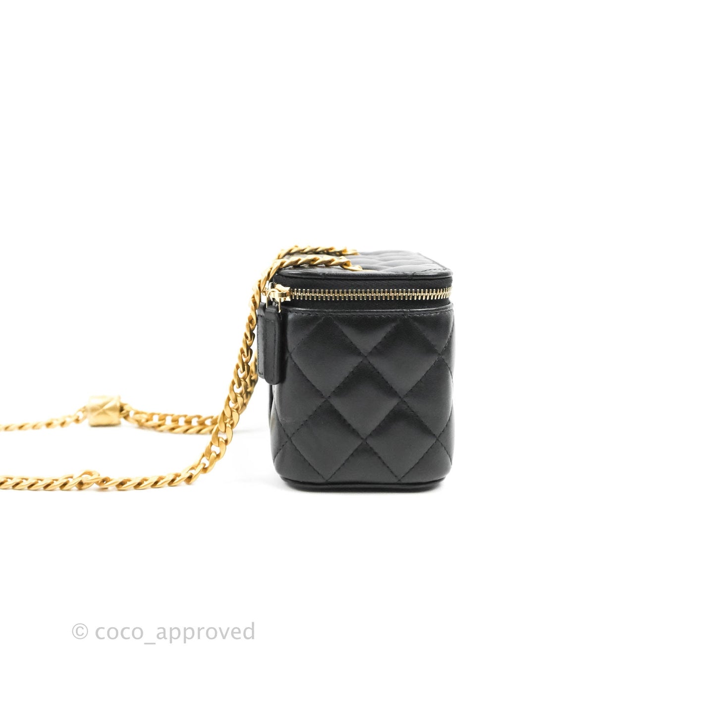 Chanel Vanity with Adjustable Chain Black Lambskin Aged Gold Hardware 22K