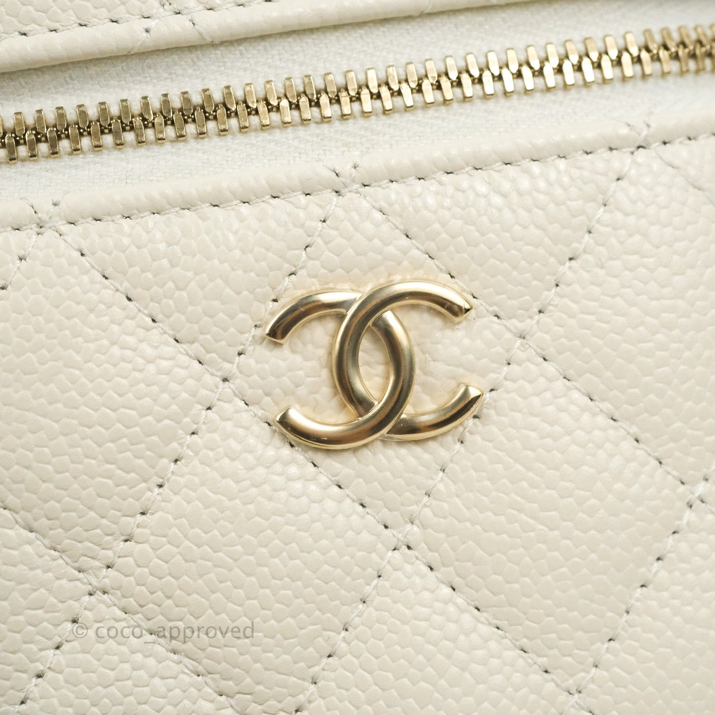 Chanel Quilted Small Handle With Care Vanity Case With Chain Ivory Caviar Gold Hardware
