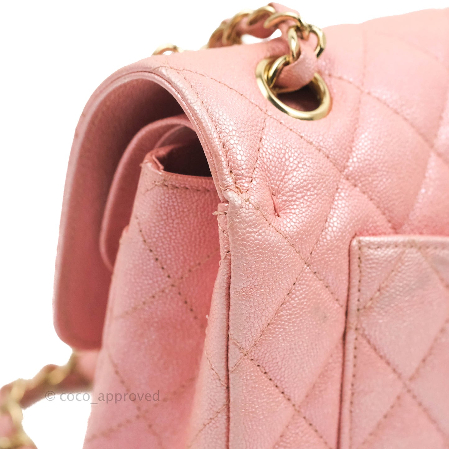 Chanel Small Classic Quilted Flap Iridescent Pink Caviar Gold Hardware 19S