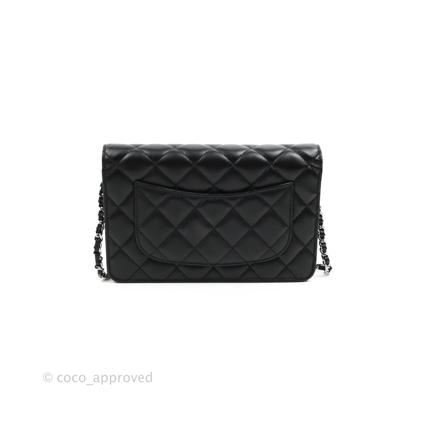 Chanel Quilted Wallet on Chain WOC Black Lambskin Silver Hardware