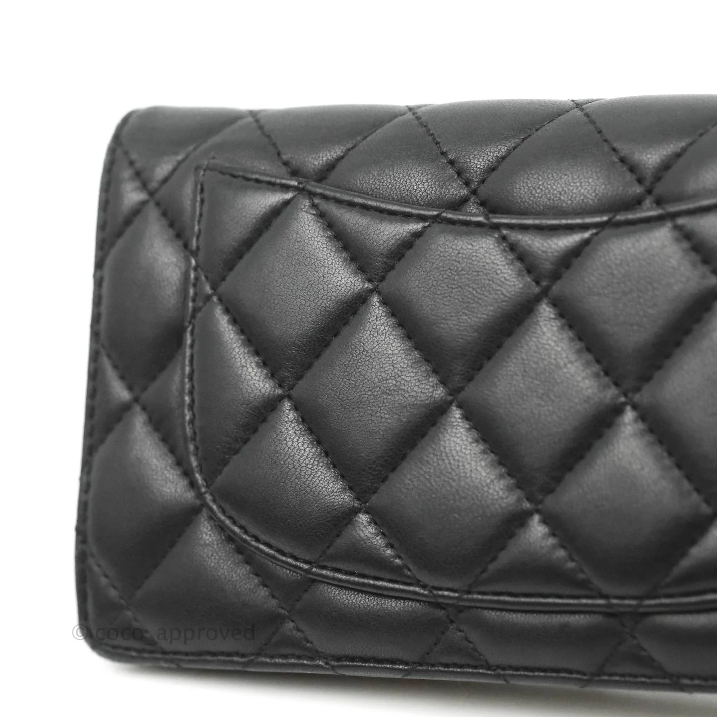 Chanel Quilted Long Wallet Black Lambskin Silver Hardware