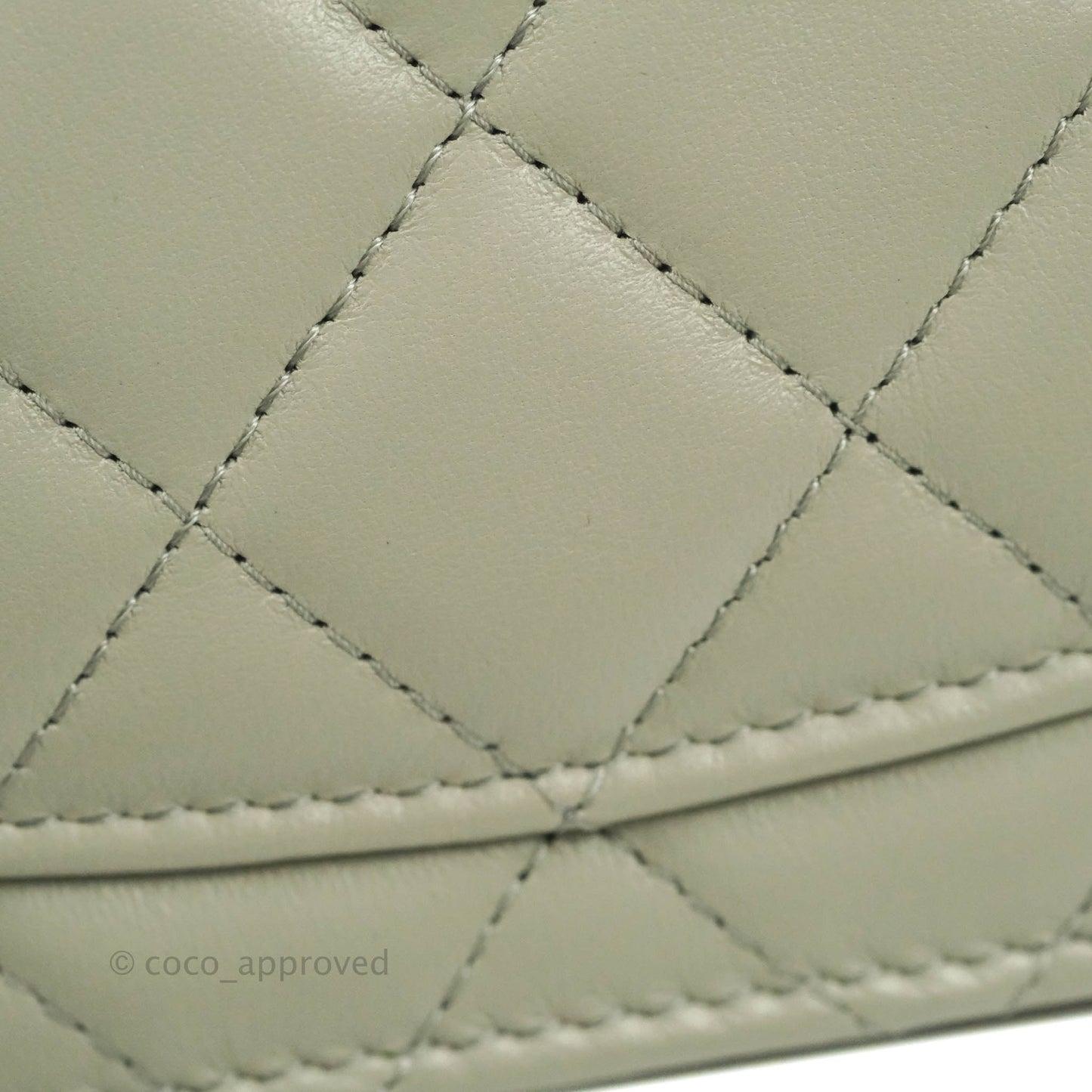 Chanel Quilted Pearl Crush Wallet on Chain WOC Light Grey Lambskin Aged Gold Hardware 22C