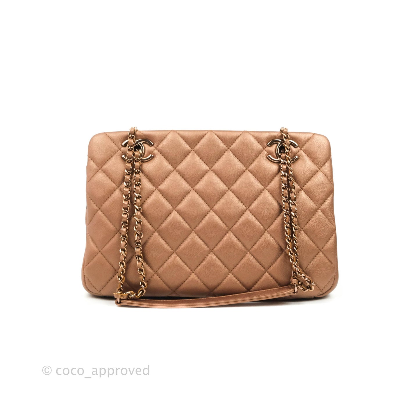 Chanel Iridescent Goatskin Quilted Small CC Eyelet Tote Copper Rose Gold