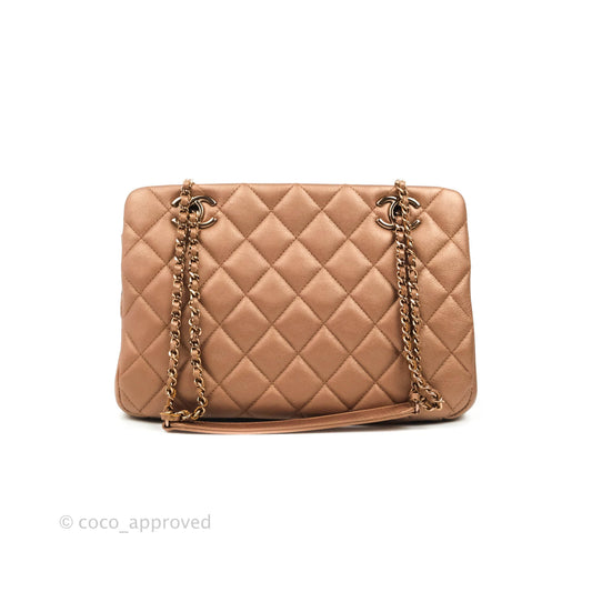 Chanel Iridescent Goatskin Quilted Small CC Eyelet Tote Copper Rose Gold