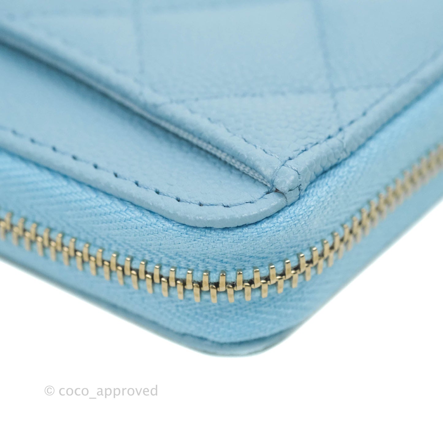 Chanel Classic Zipped Coin Purse Light Blue Caviar Gold Hardware