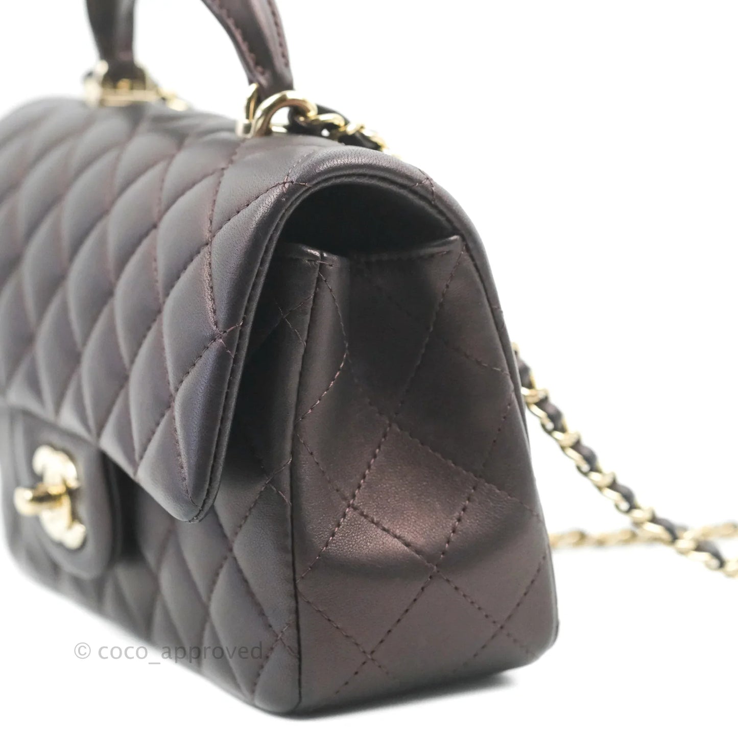 Chanel Top Handle Mini Rectangular Flap Bag Dark Purple Lambskin Gold Hardware