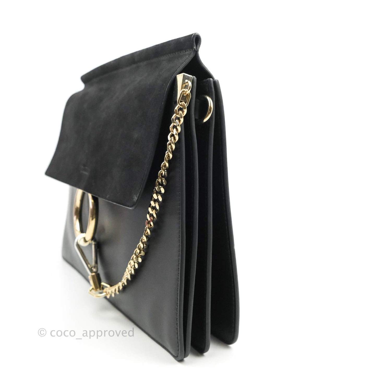 Chloe Medium Faye Shoulder Bag Black Suede Calfskin Leather