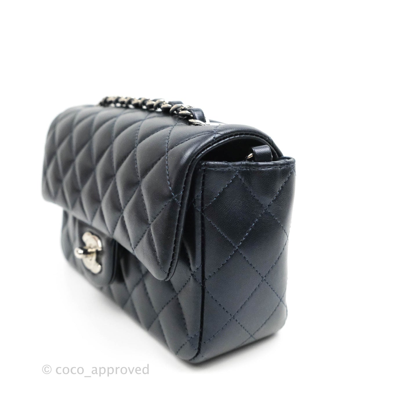 Chanel Quilted Mini Rectangular Lambskin Dark Navy Silver Hardware