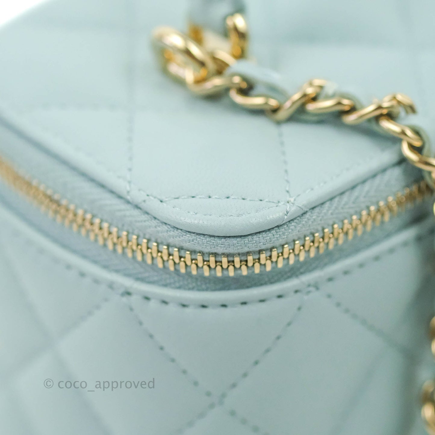 Chanel Vanity Rectangular Top Handle Light Blue Lambskin Gold Hardware