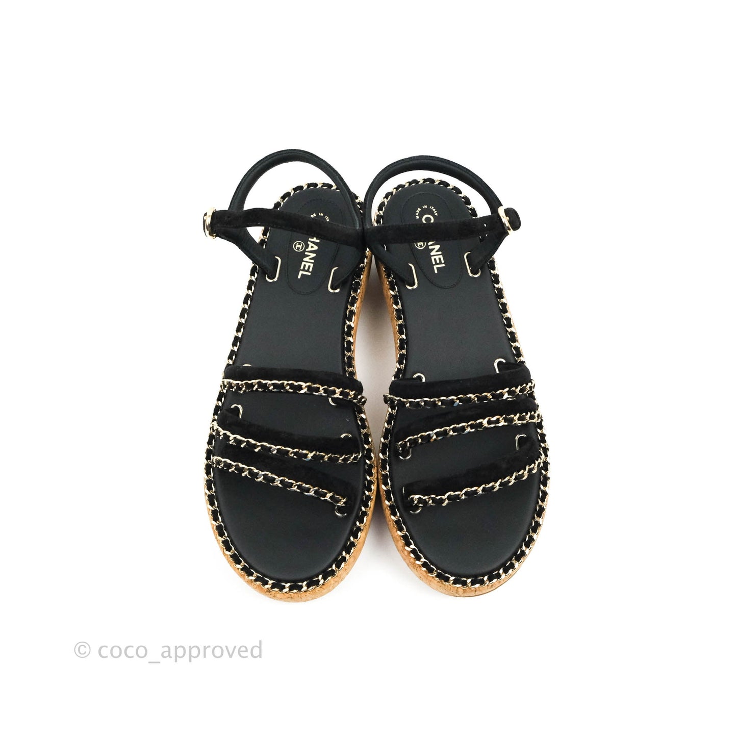 Chanel CC Chain Cork Sandals Black Size 37.5