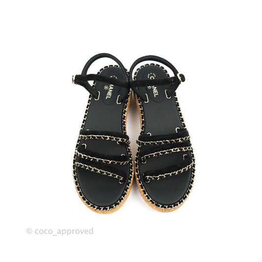Chanel CC Chain Cork Sandals Black Size 37.5