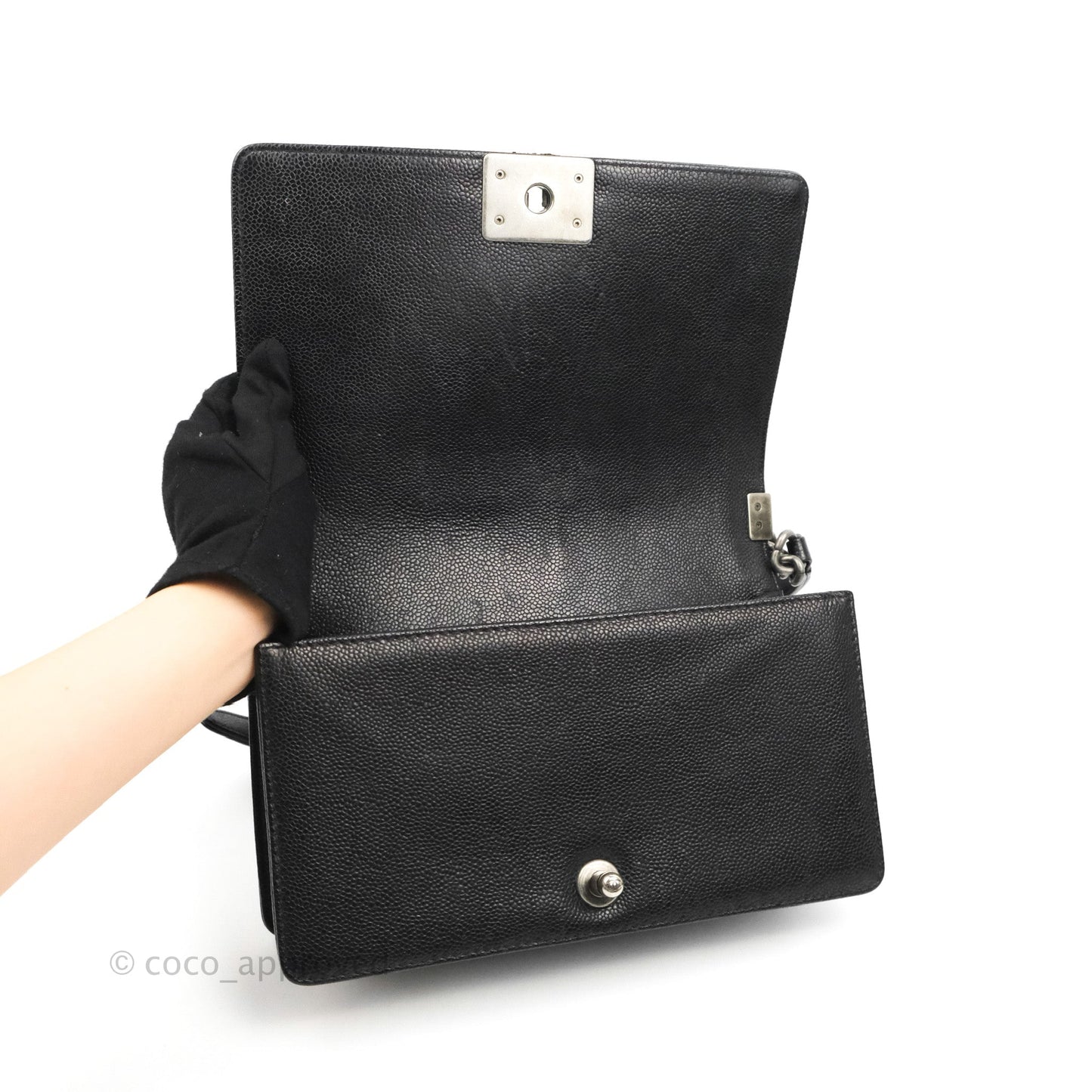 Chanel Quilted Medium Boy Black Caviar Ruthenium Hardware