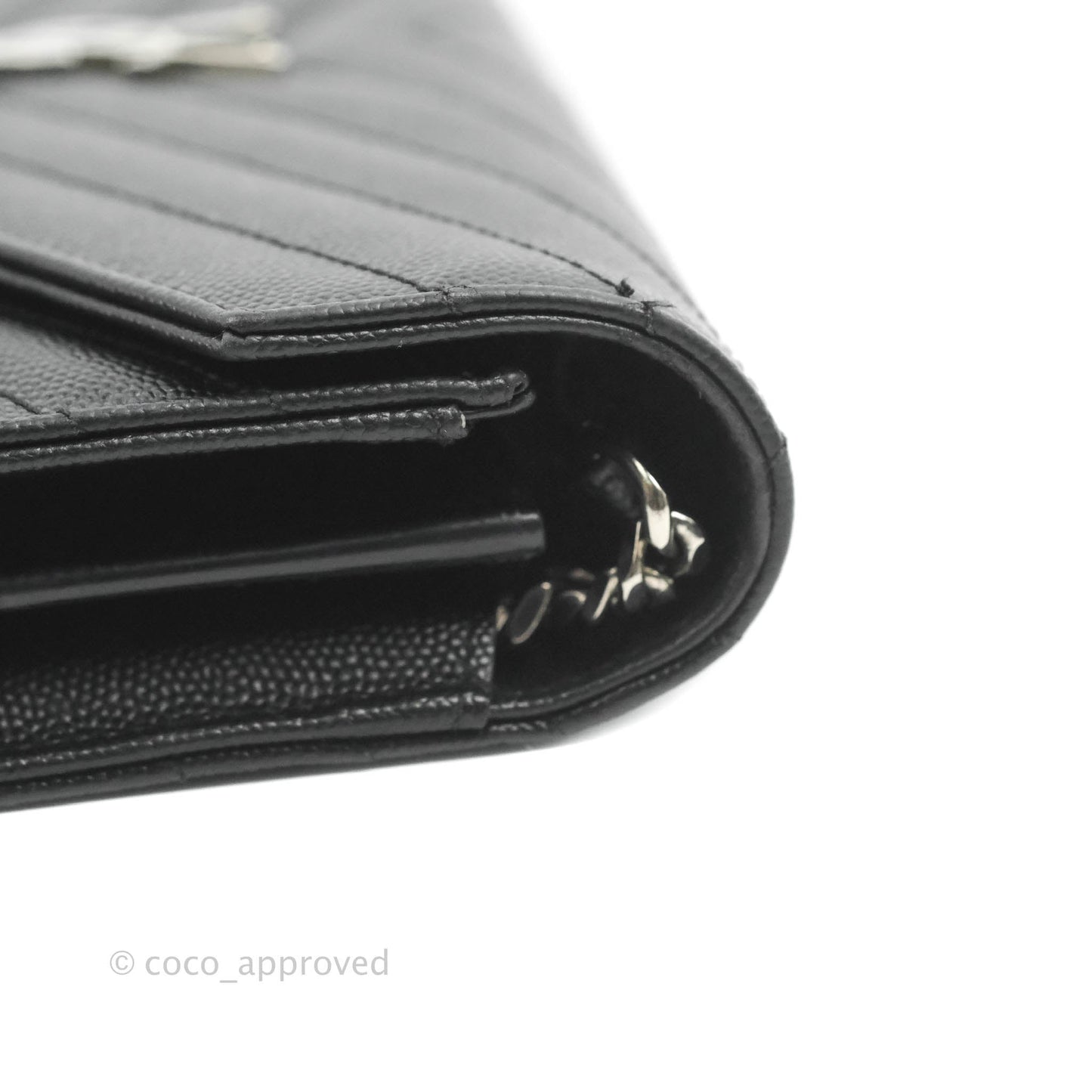 Saint Laurent Wallet on Chain WOC Black Grained Leather Silver Hardware