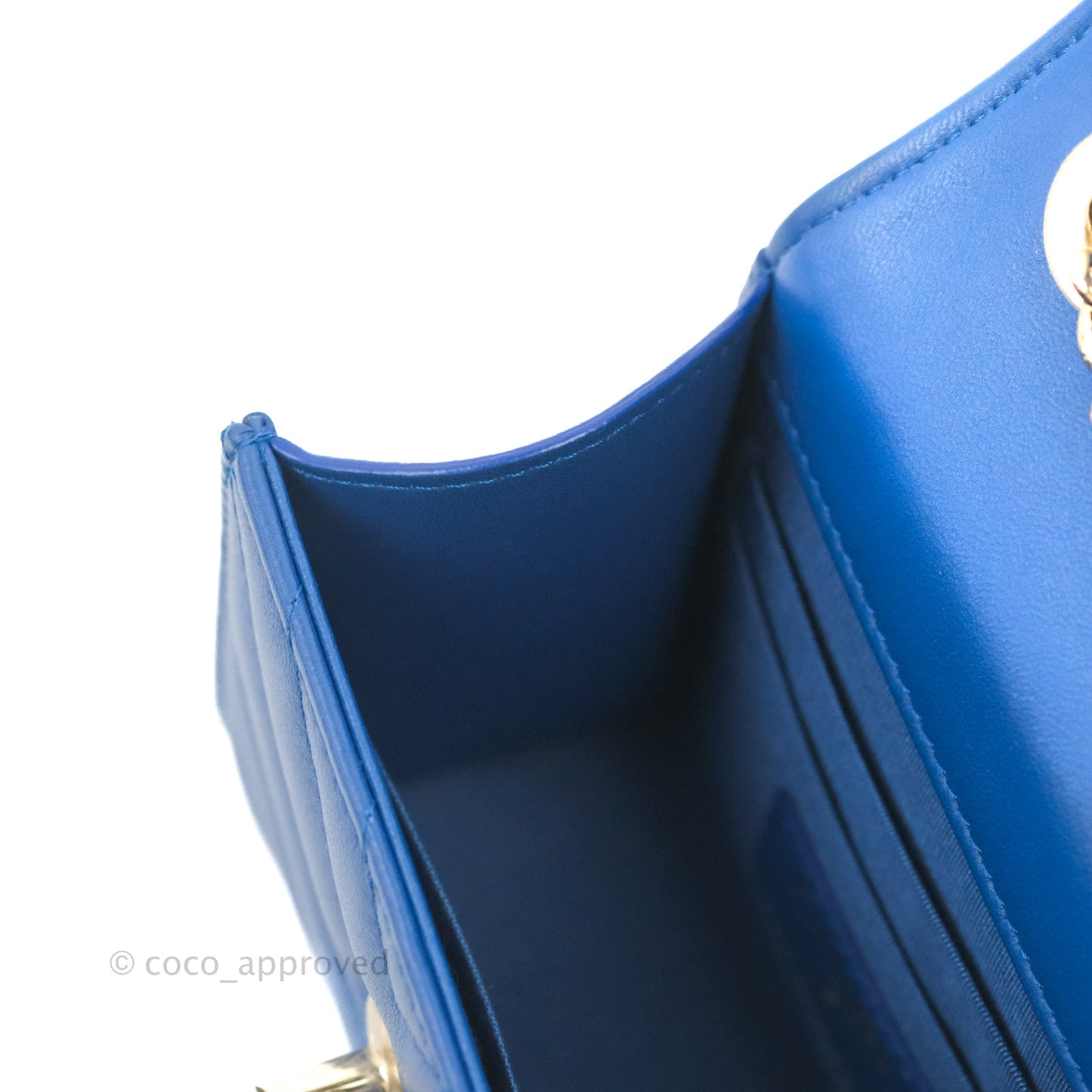 Chanel Mini Chevron Trendy CC Clutch With Chain Blue Lambskin Gold Hardware
