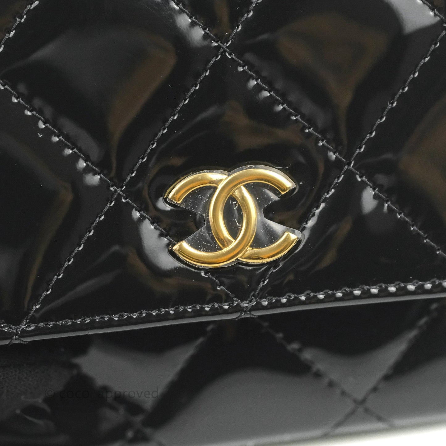 Chanel Quilted Clutch With Chain Patent Metal Black Gold Hardware