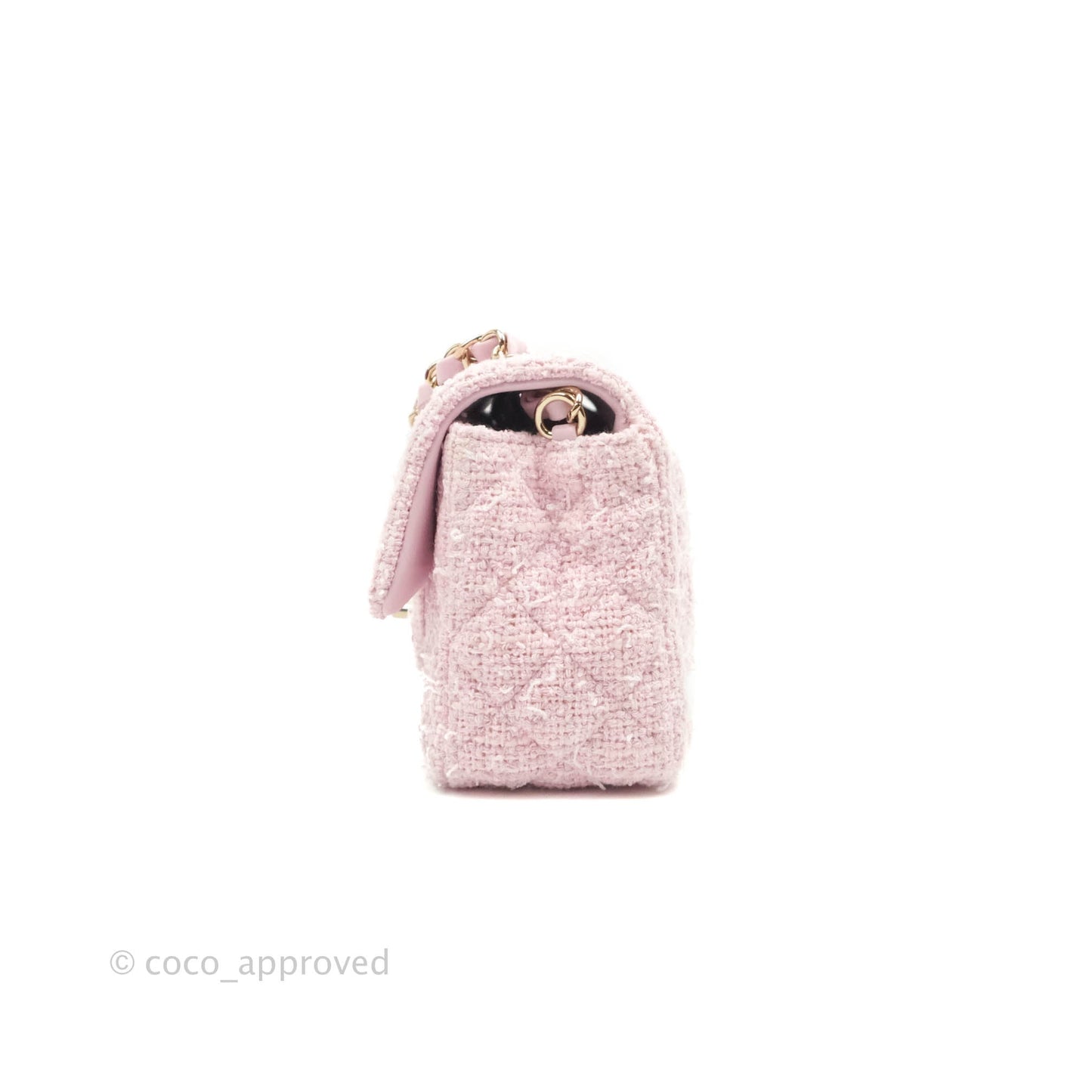 Chanel Classic Mini Rectangular Flap Pink Tweed Gold Hardware