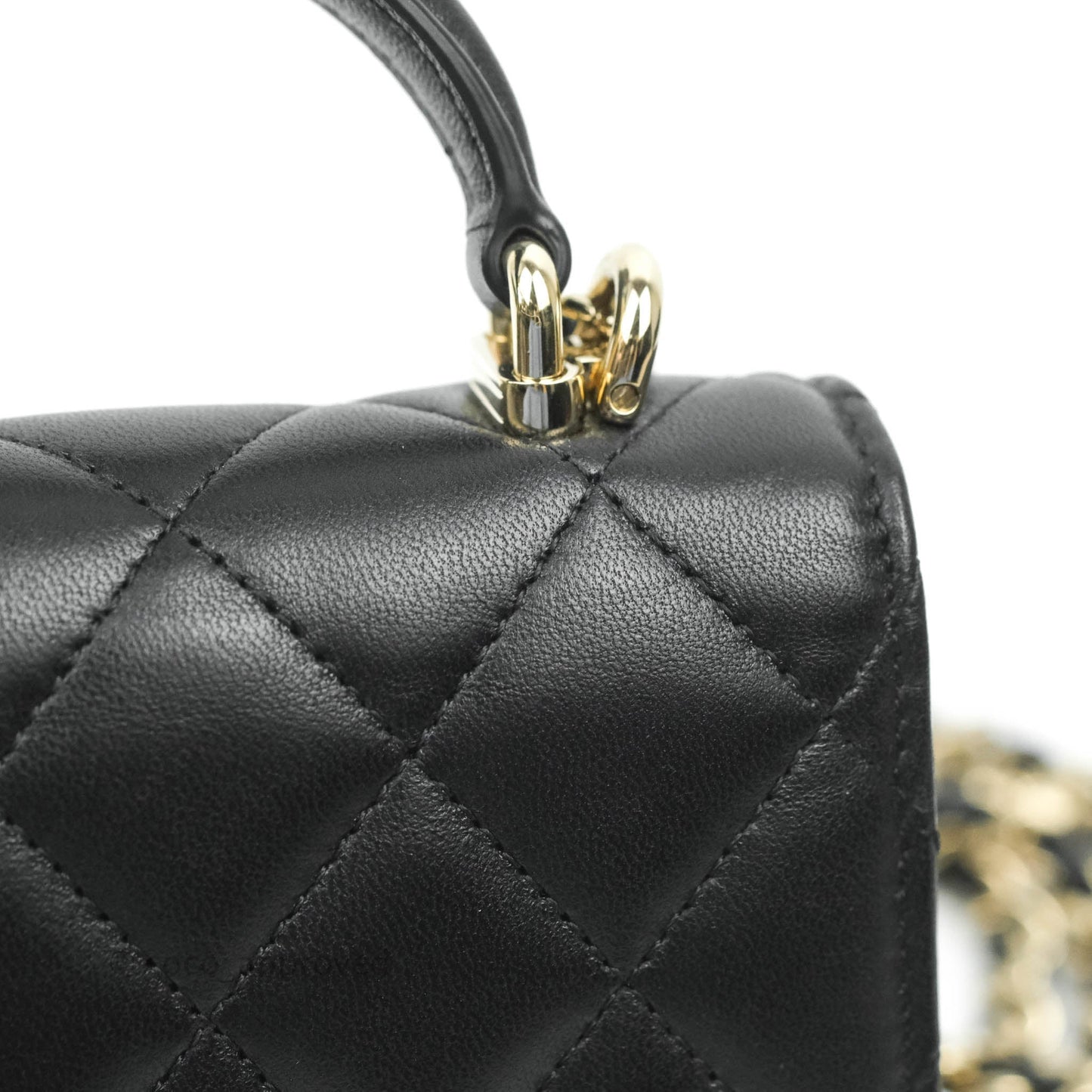 Chanel Mini Handle Clutch With Chain Black Lambskin Gold Hardware 22P