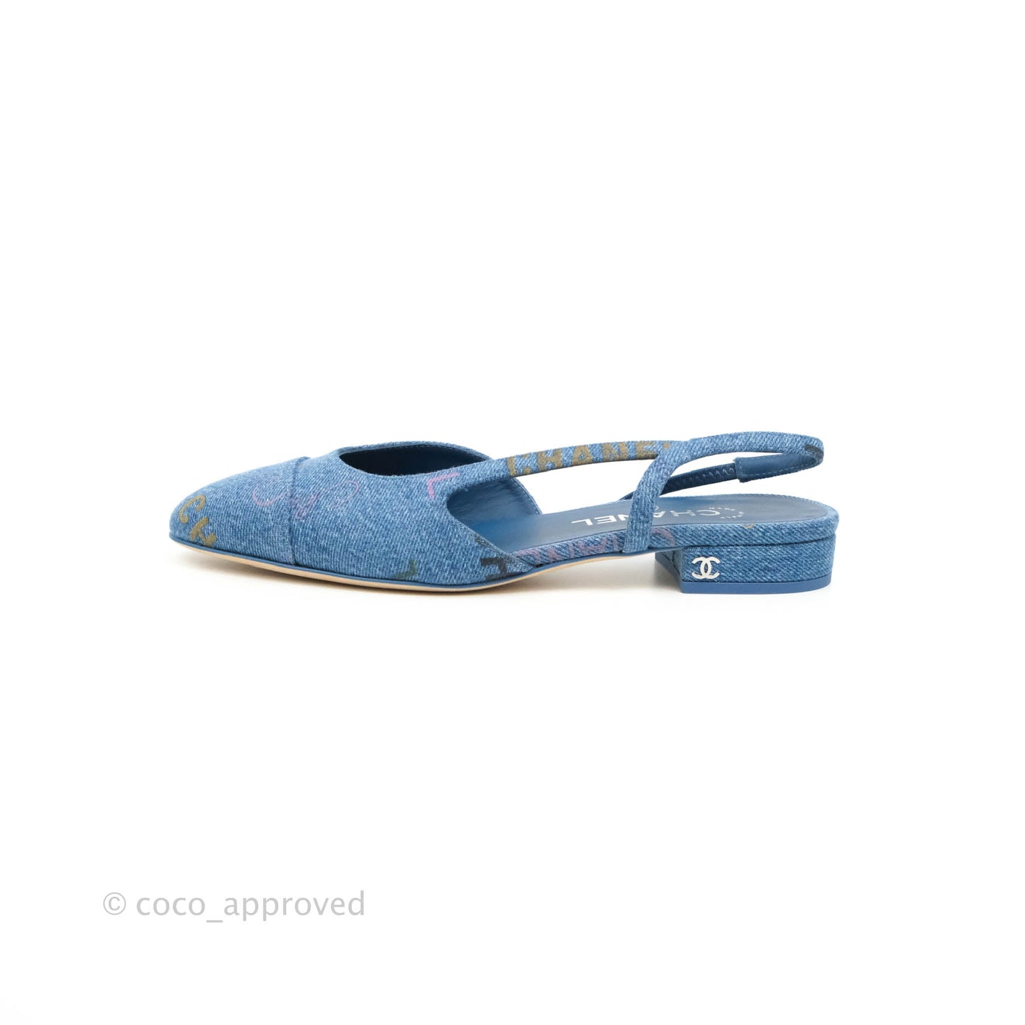Chanel Denim Slingback 22S Size 37.5