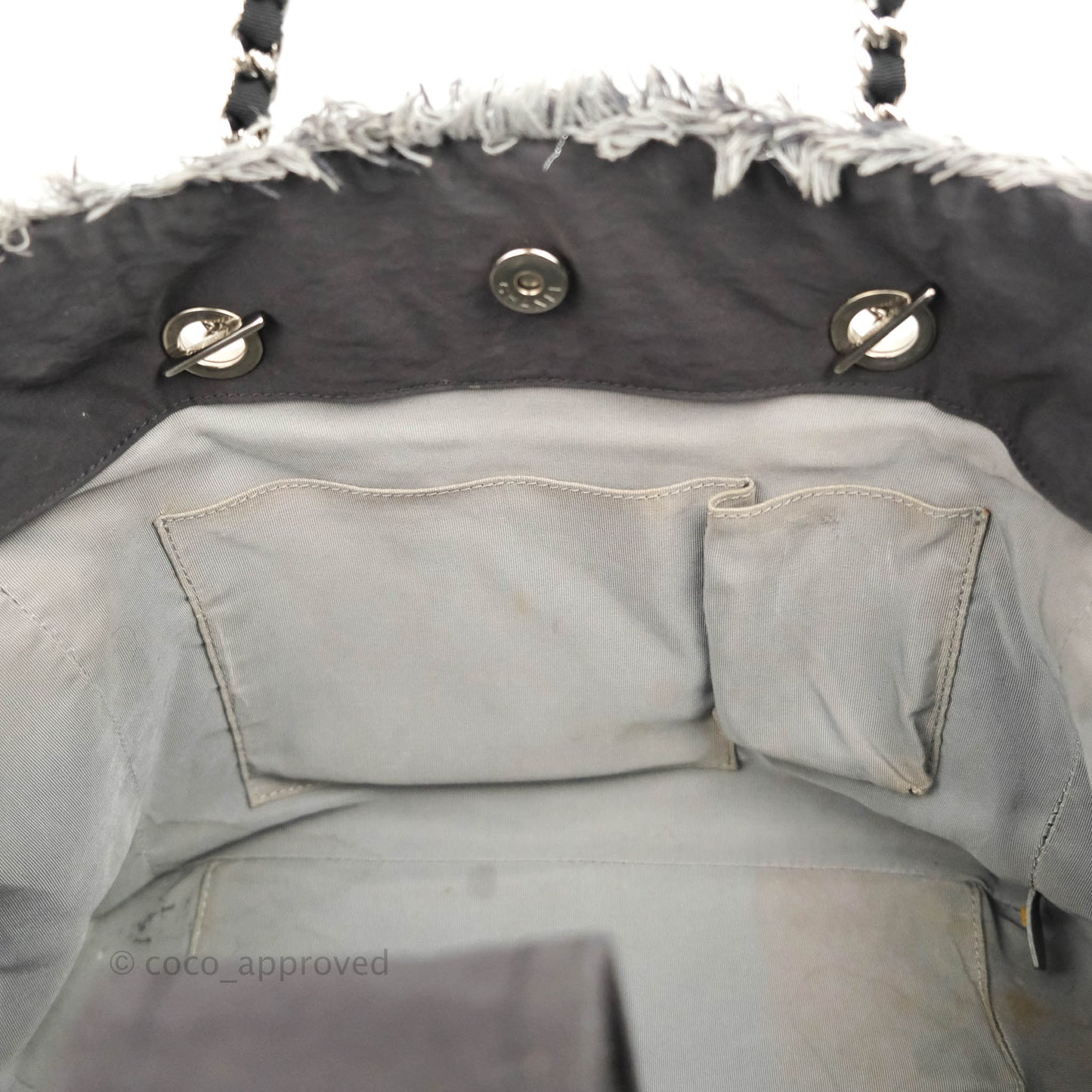 Chanel Quilted Trim Tweed Tote Black Fabric Silver Hardware