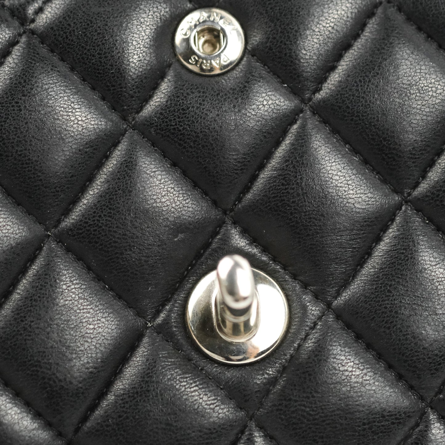 Chanel Classic M/L Medium Flap Quilted Black Lambskin Silver Hardware