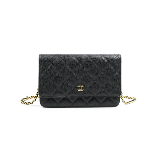 Chanel Quilted CC Chain Wallet on Chain WOC Black Caviar Gold Hardware