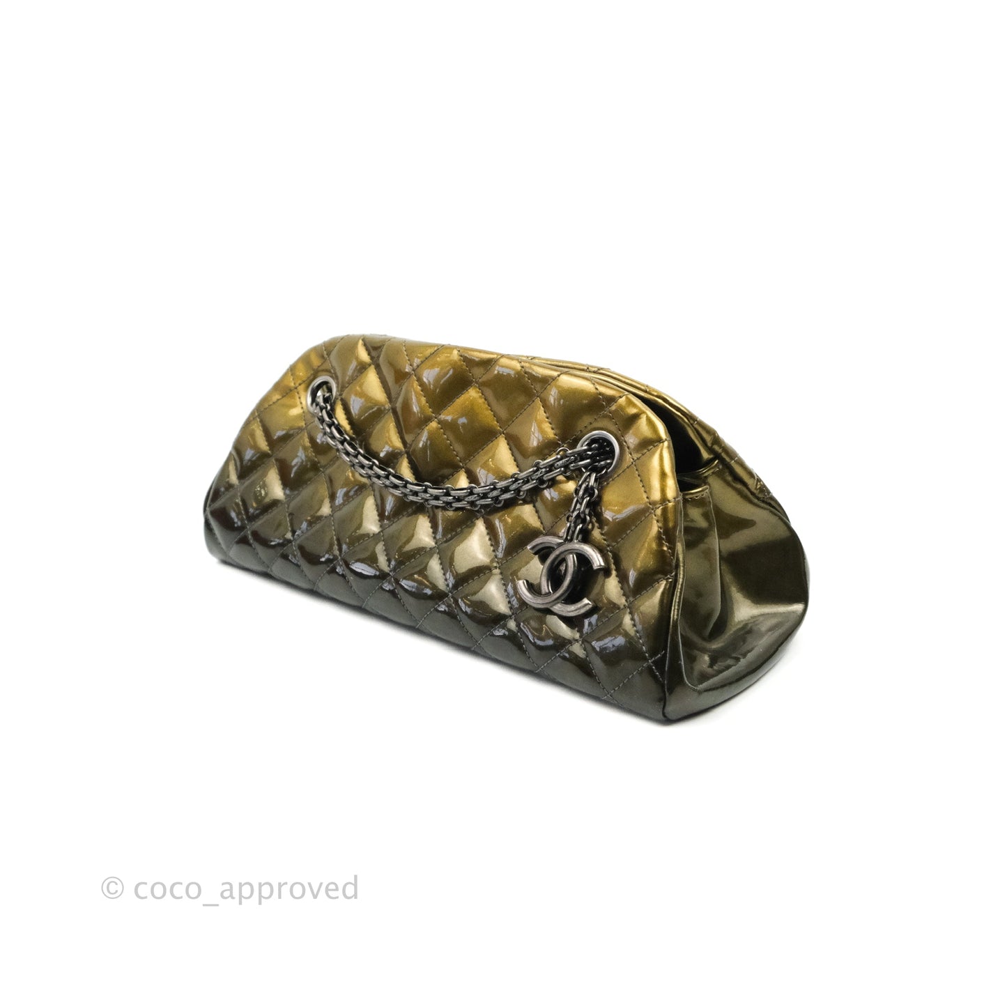 Chanel Small Mademoiselle Bowling Gradient Gold Patent Ruthenium Hardware