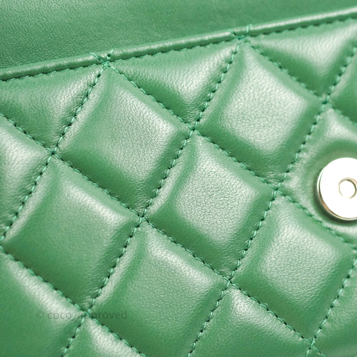 Chanel Quilted Classic Wallet on Chain WOC Green Lambskin Silver Hardware