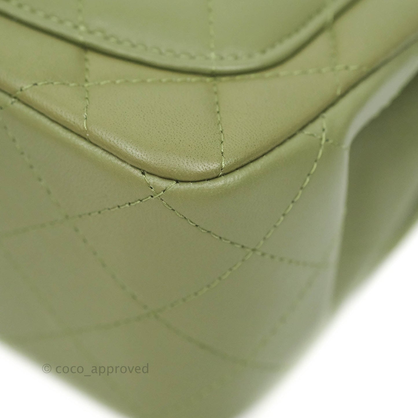 Chanel Quilted Mini Square Olive Green Lambskin Silver Hardware 21B