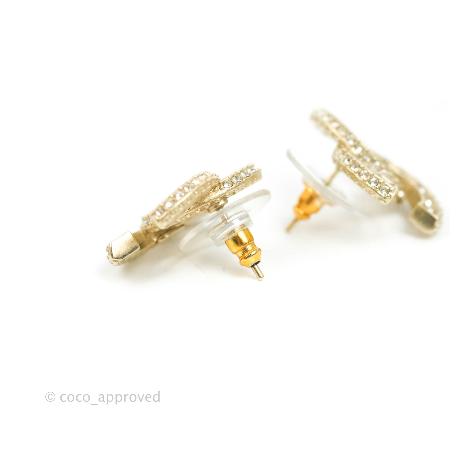 Chanel Crystal CC Earrings Gold Tone 19V