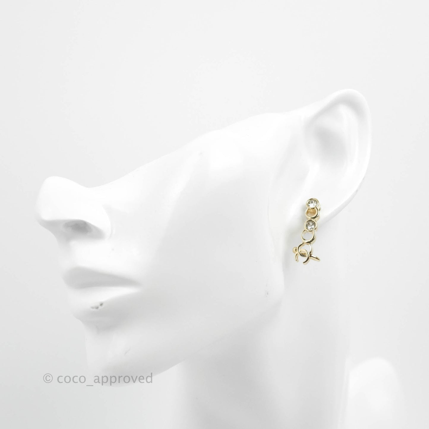 Chanel CC Coco Crystal Earrings Ear Clip Gold Tone 22P