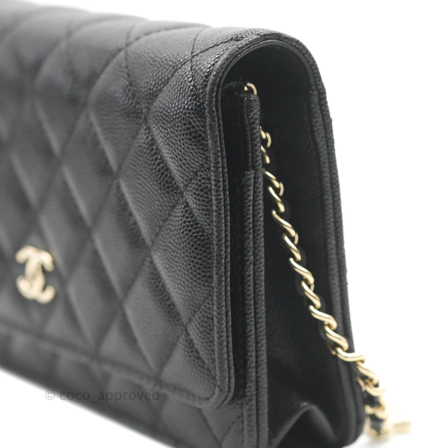 Chanel Quilted WOC Black Caviar Gold Hardware With Charms
