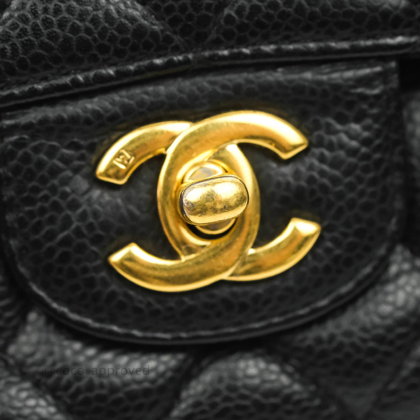 Chanel Vintage Classic M/L Medium Flap Quilted Black Caviar 24K Gold Hardware