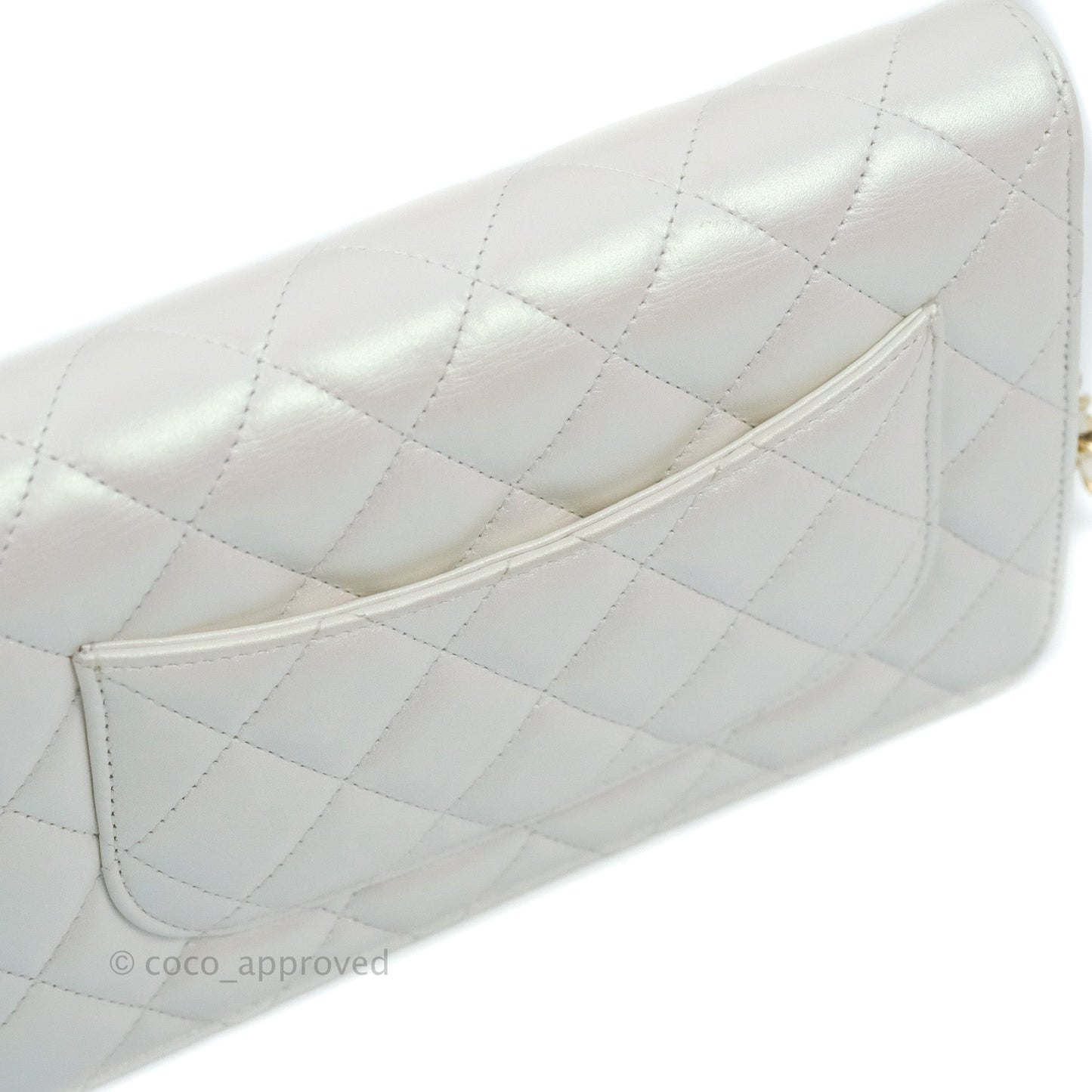Chanel Quilted Classic Wallet on Chain WOC Iridescent White Lambskin Gold Hardware