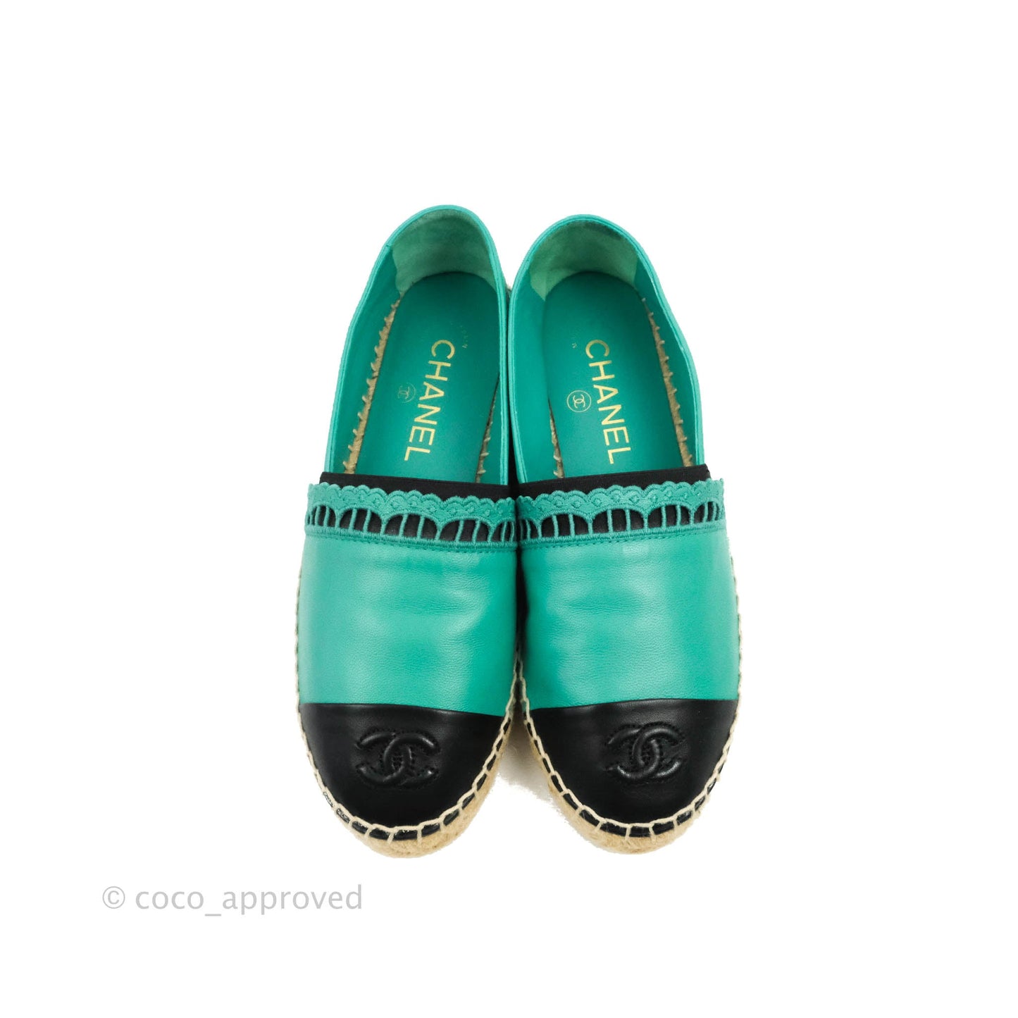 Chanel CC Espadrilles Green Black Lambskin 19S Size 36