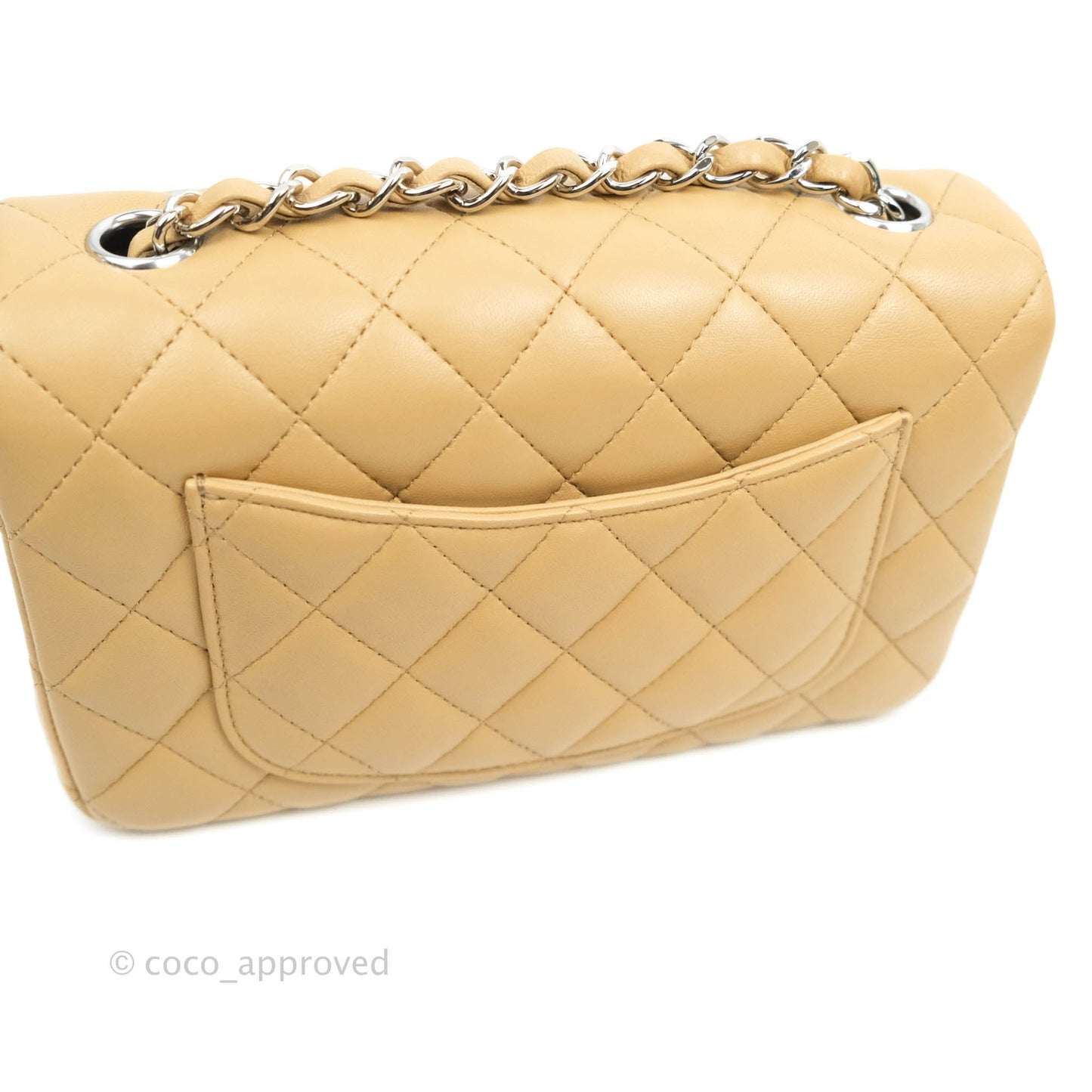 Chanel Quilted Mini Rectangular Lambskin Dark Beige Silver Hardware