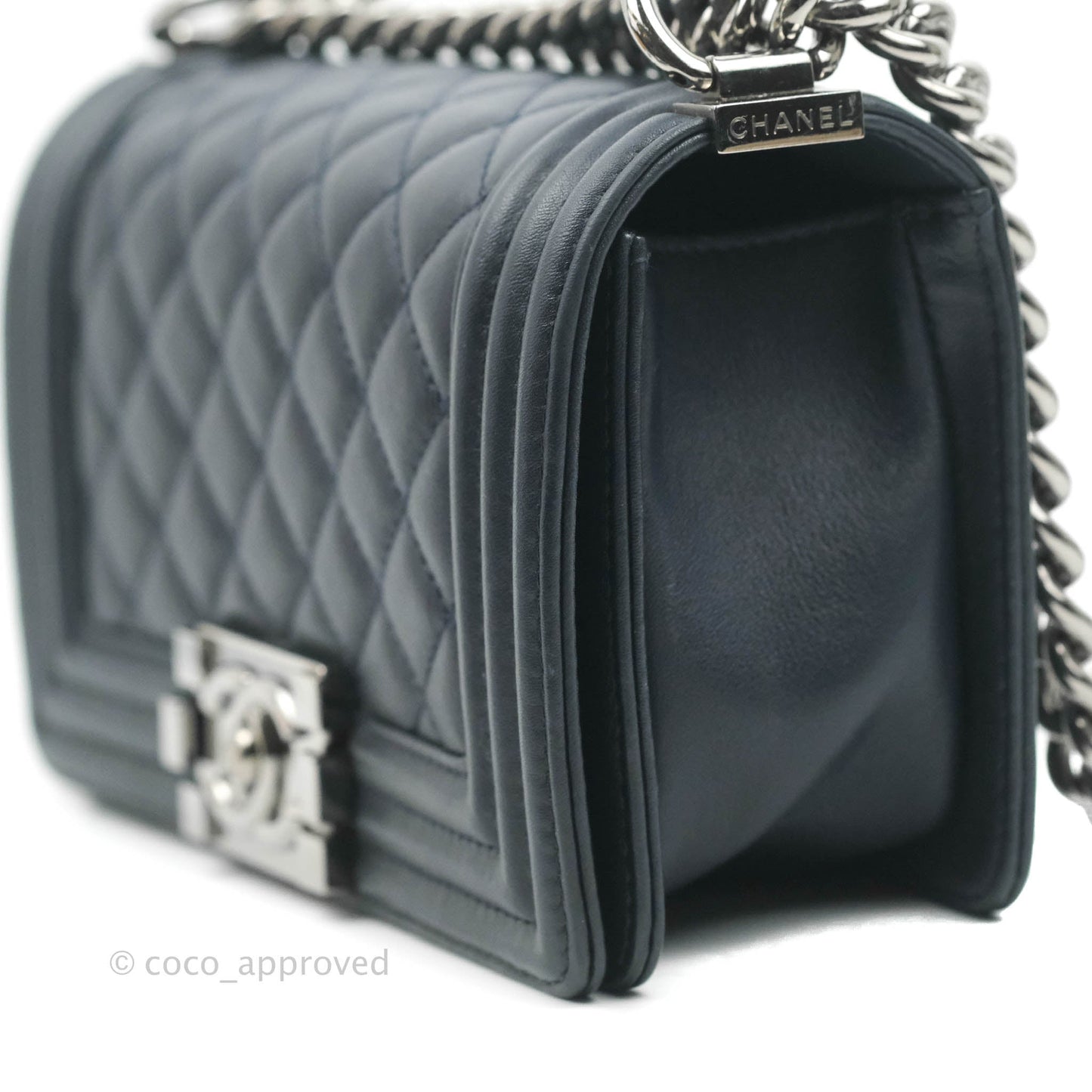 Chanel Small Quilted Boy Navy Calfskin Gun Metal
