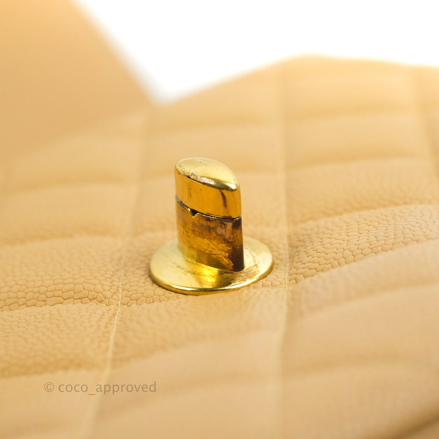 Chanel Vintage CC Large Square Flap Bag Beige Caviar 24K Gold Hardware